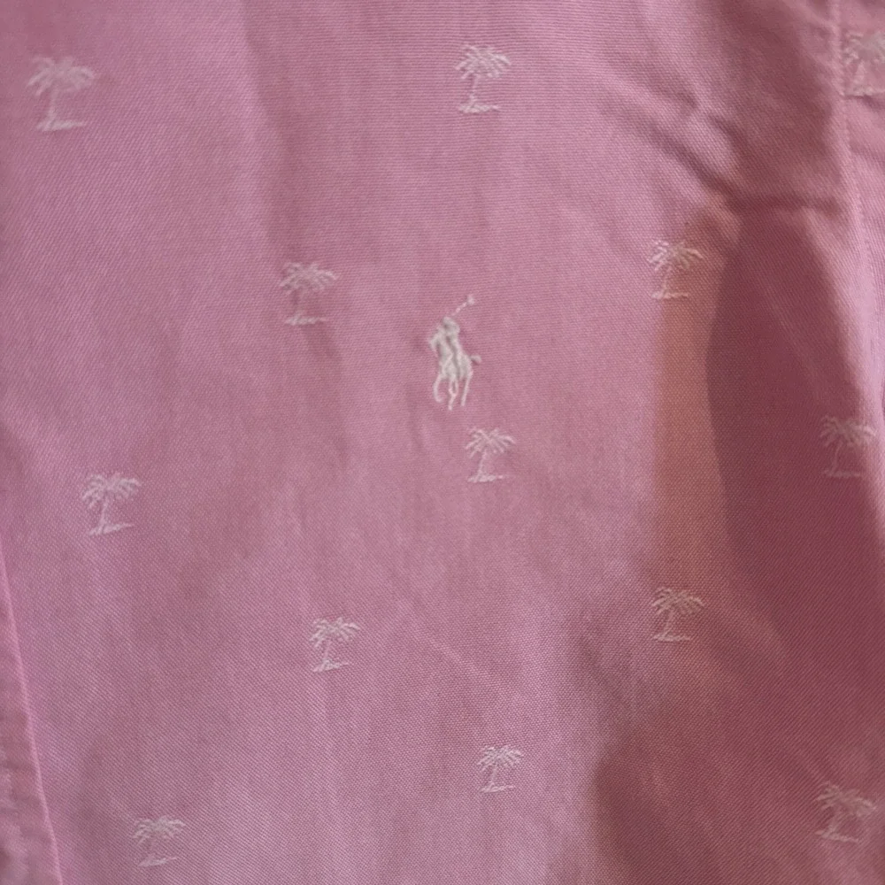 Polo Ralph Lauren Shirt Mens Large Pink Button Down Aloha Palm Tree Embroidered